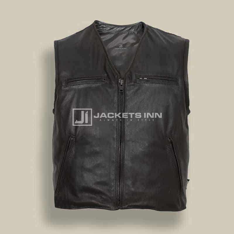 Ultra Naked Leather Fabric Black Vest For Men’s