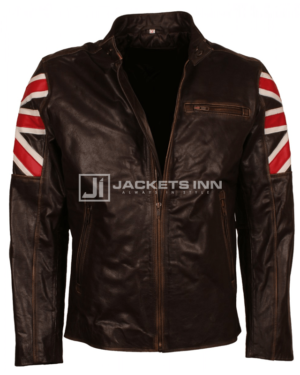 United Kingdom Flag Cafe Racer Leather jacket