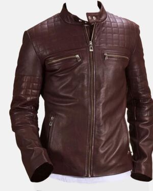 Urbane Quilted Maroon Leather Biker jacket