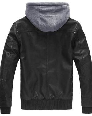 Wantdo Men’s Lightweight Faux Leather jacket with Removable Hood Motorcycle Casual Vintage Coat