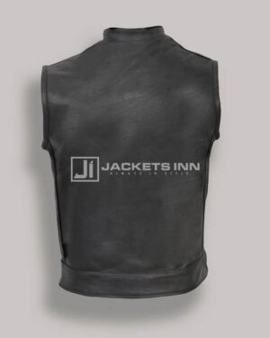 Western Style Black Leather Fabric Vest For Men’s