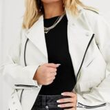 White Oversize Leather Biker jacket