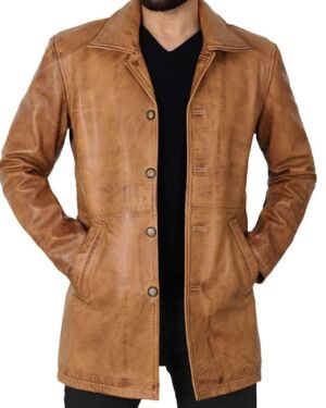 Winchester Mens Brown Leather Car Coat