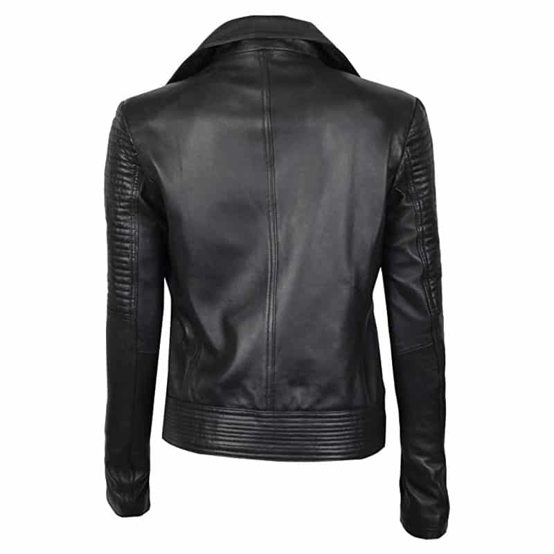 Women Black Asymmetrical Biker Quilted Leather jacket
