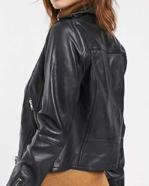 Women Black Leather Biker jacket