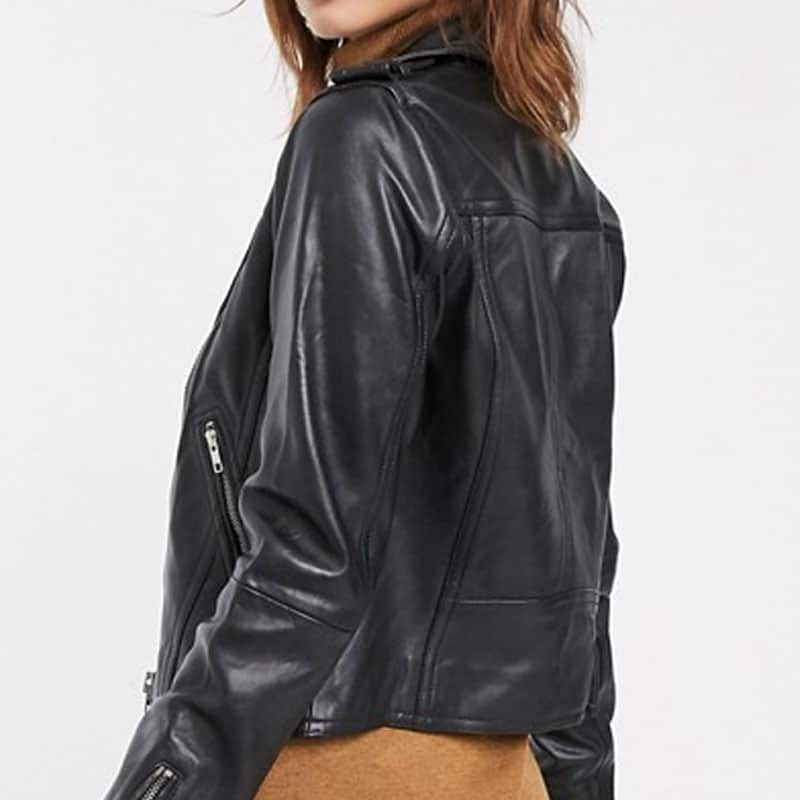 Women Black Leather Biker jacket