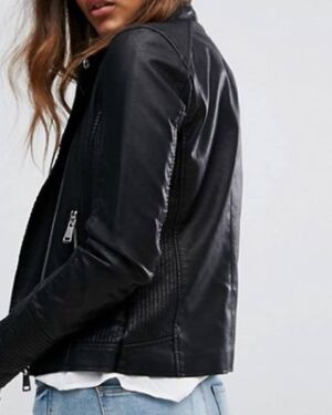 Women Comfy Tall leather biker jacket