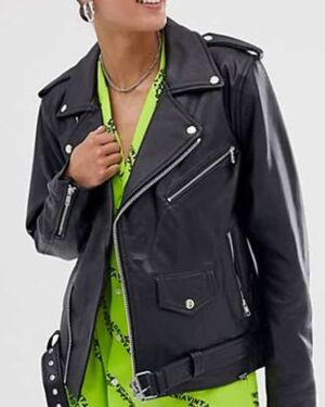 Women Leather jacket with Buckle Belt