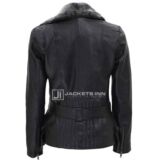 Womens Black Shearling Asymmetrical Design Leather jacket
