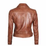 Womens Brown Asymmetrical Leather Motorcycle jacket With Belted Waist