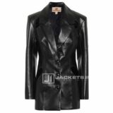 Womens Dazzling Design Black Leather Coat