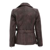 Womens Four Pocket Asymmetrical Distressed Brown Leather Biker jacket