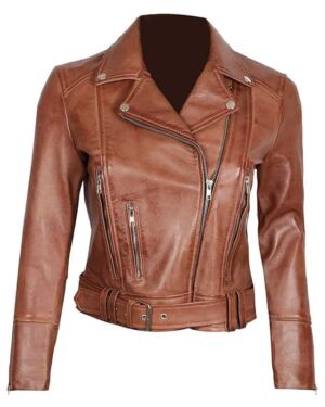 Women’s Lambskin Leather Brown Moto jacket