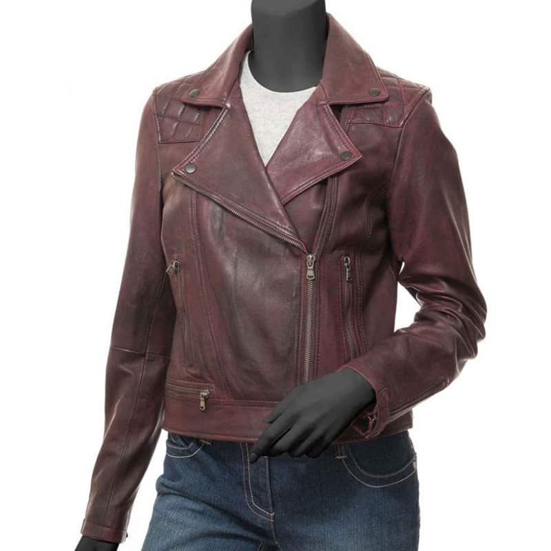 Womens Lambskin Leather Vintage Burgundy jacket