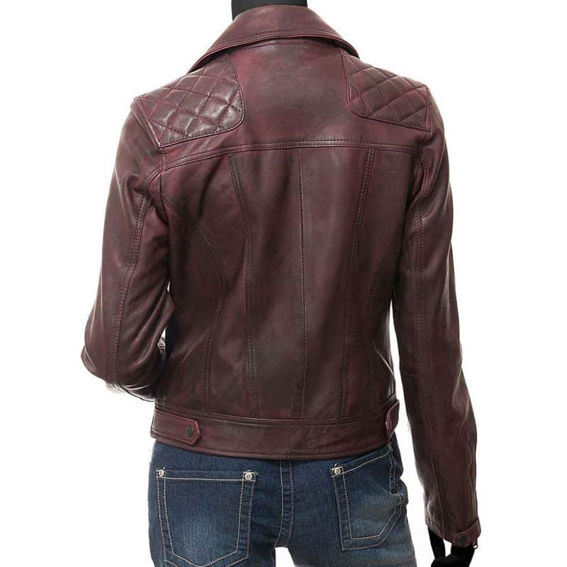 Womens Lambskin Leather Vintage Burgundy jacket
