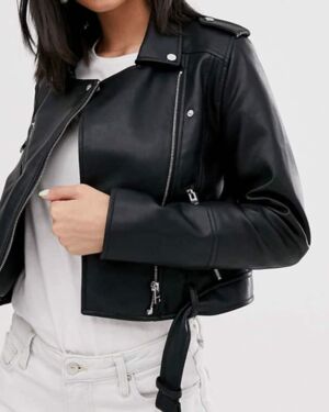 Women’s Leather Biker jacket in Black