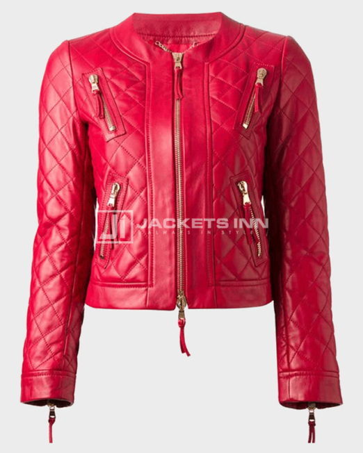 Womens Quilted Red Leather Jacket 1 Thegem Product Catalog