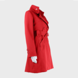 Womens Red Belted Mid-Length Coat
