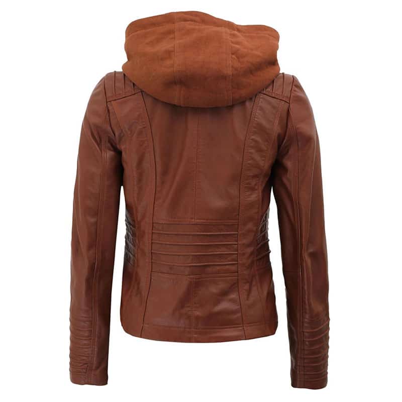 Womens Slim Fit Brown Hooded Leather jacket