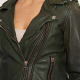 Women’s green biker leather jacket