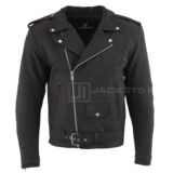 Eazy Men’s Flat Black Leather Biker jacket with Protective X-Armor