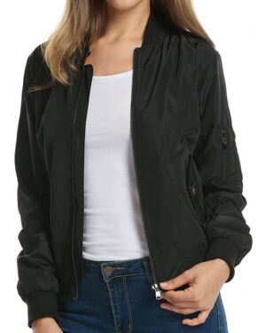 Zeagoo Women Classic Solid Biker jacket Zip up Bomber jacket Coat
