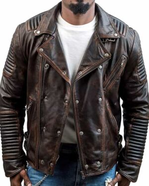 Zebe Leather Distressed Lambskin Motorcycle