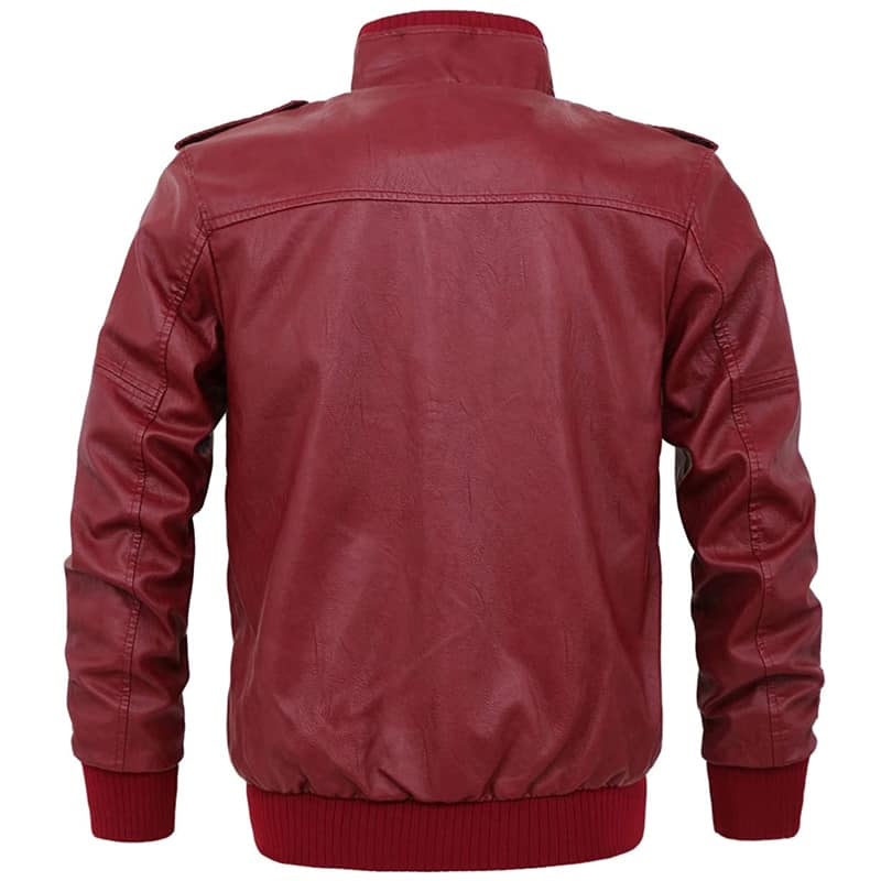 chouyatou Men’s Casual Full Zip Lightweight Moto Pu Leather Quilted Bomber jacket Epaulet