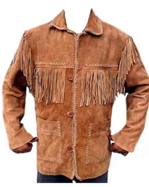 Western Leather Fringes Style Mens Coat