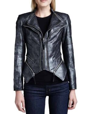 Appealing Double-zip Black Leather jacket For Women