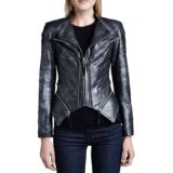 Appealing Double-zip Black Leather jacket For Women