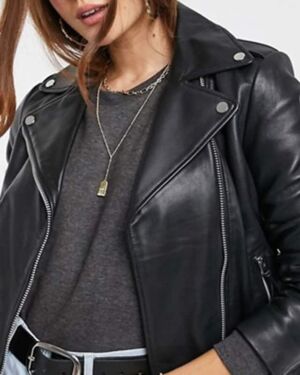 leather Biker jacket In Black For Women