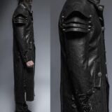 Black Synthetic Leather Long Trench Coat For Men’s