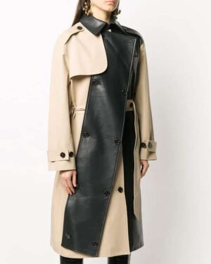 rokh two-tone leather trench coat