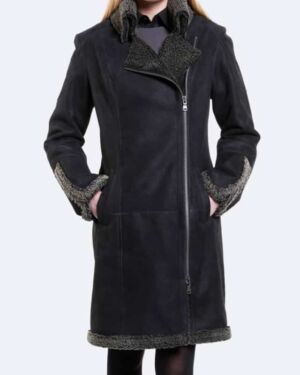 Black Long Shearling Coat For Women